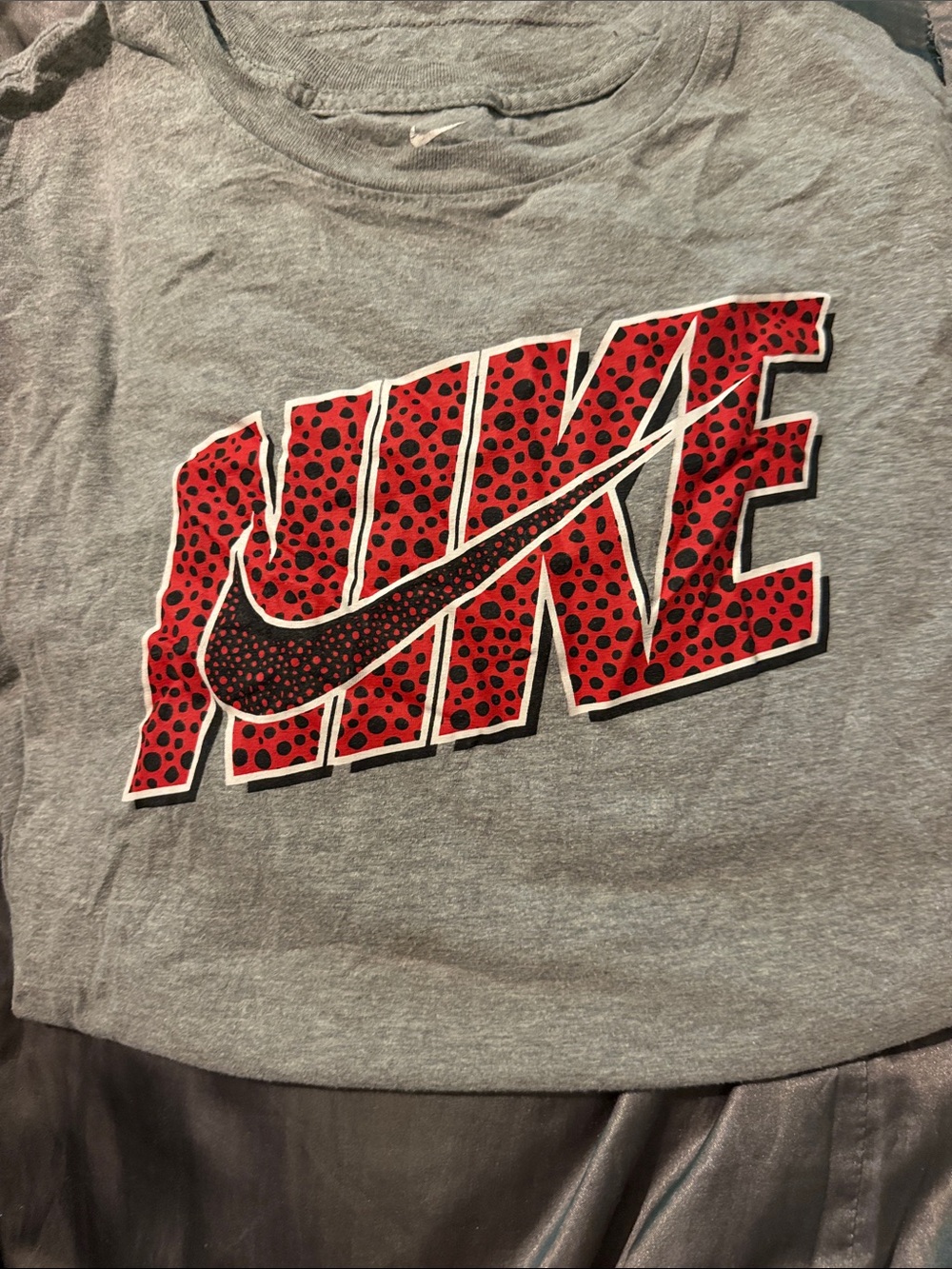 Nike Gray Tee with Red and Black Speckled Logo